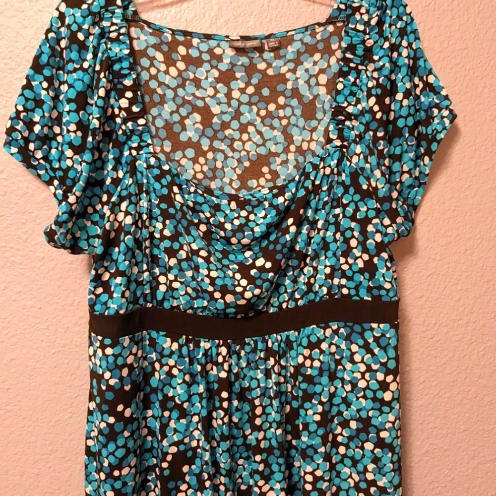 Dress Turquoise Black White Dots Sheath Square Neck Sz. XL - Picture 4 of 11